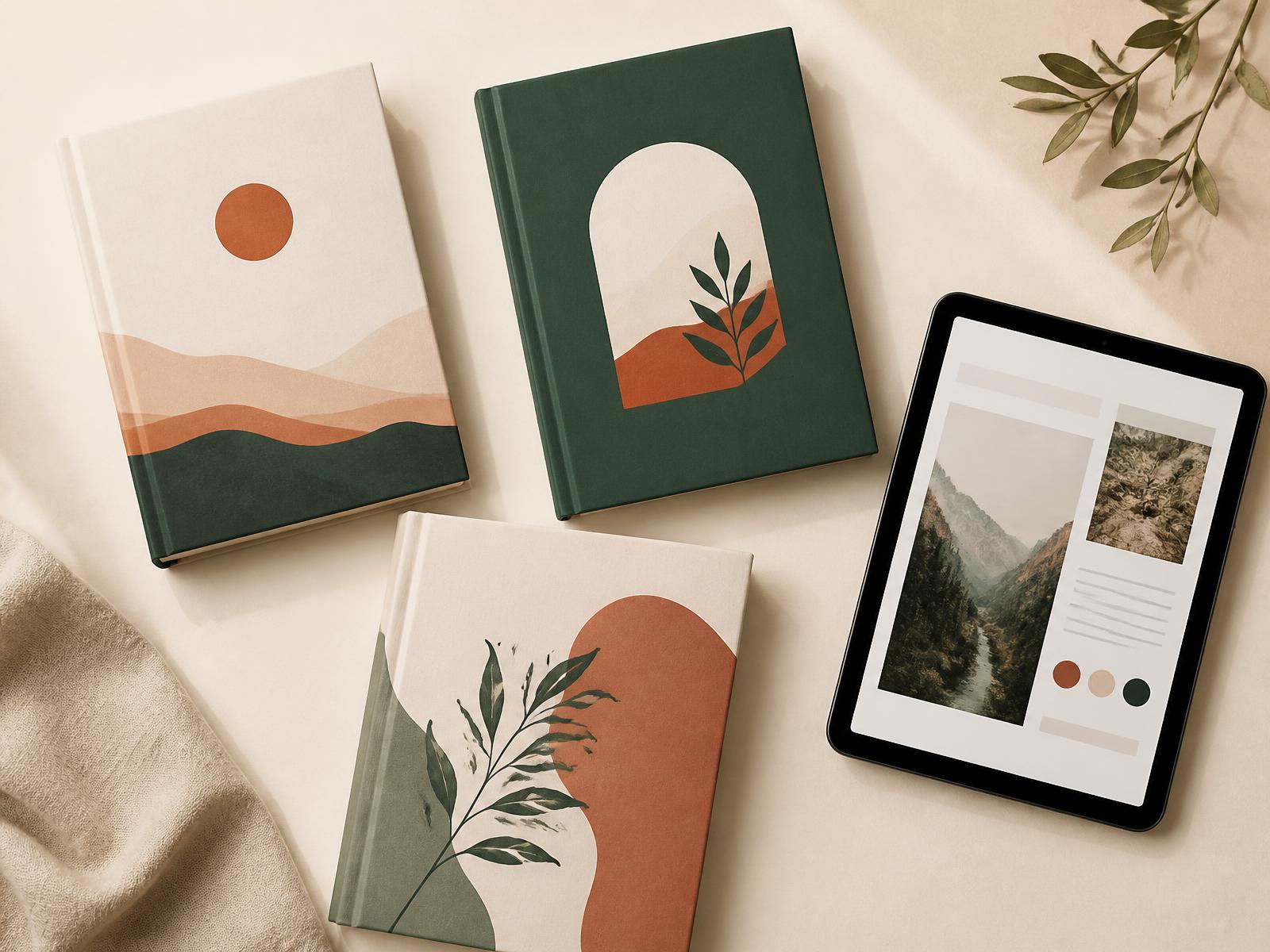 Printed guides and a tablet showing a PDF guide page